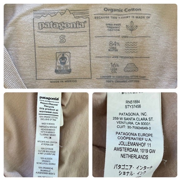 Patagonia Rainbow Surf Rail Organic Cotton Tee Shirt Top Shroom Taupe Size S - Picture 7 of 7